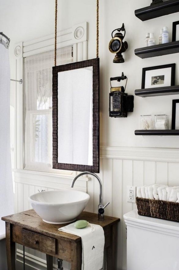 Inspired by antiques & upcycling furniture: transform furniture by giving it a new use like this oak table that is now used as part of a wash basin.