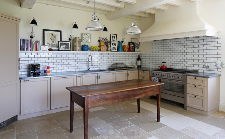 Antiques inspired upcycling: Mixing modern metro tiles with antique furniture. Image McQuin Partnership Interior Design.