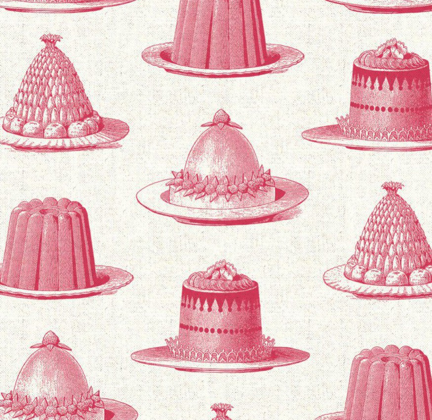 Charlotte's kitchen sex and the sity 2 set design inspired interior design ideas. Thornback & Peel Raspberry jelly cake ivory linen fabric.