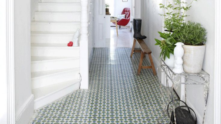 Hallway flooring ideas. AUTOMATISM (2010) Moroccan tiles. Create a focal point in a hallway with blue and green Moroccan tiles