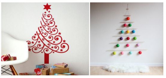 NDA's alternative Christmas Tree ideas and inspiration: For the creative, create a Christmas tree out of wall decals or hanging baubles.