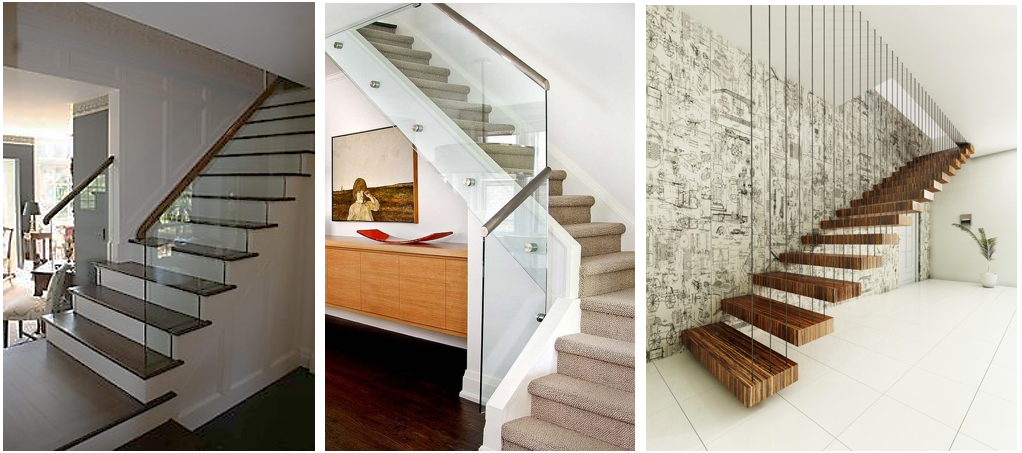 residential staircases with glass and mixed materials