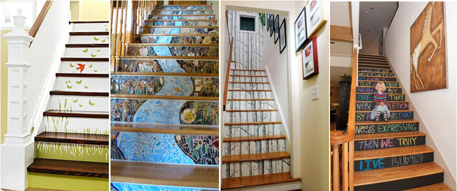 examples of using materials on staircase rises