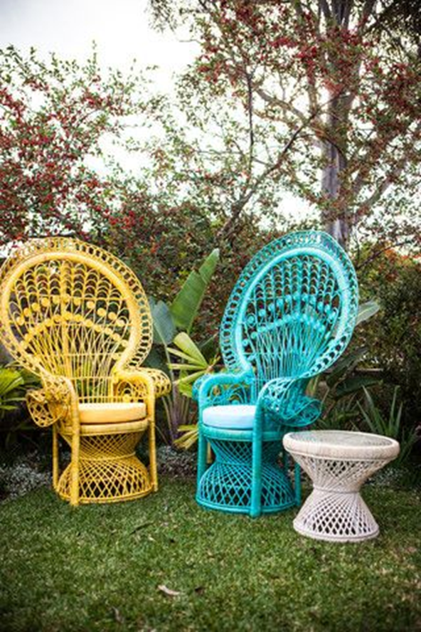 colourful wicker outdoor chairs and side table