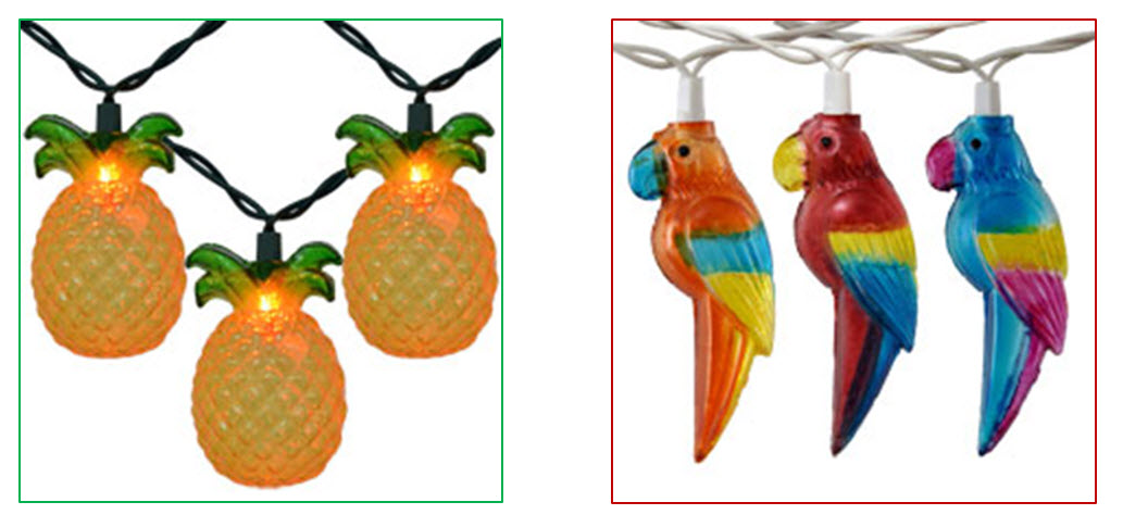 fun pineapple and parrot string lights