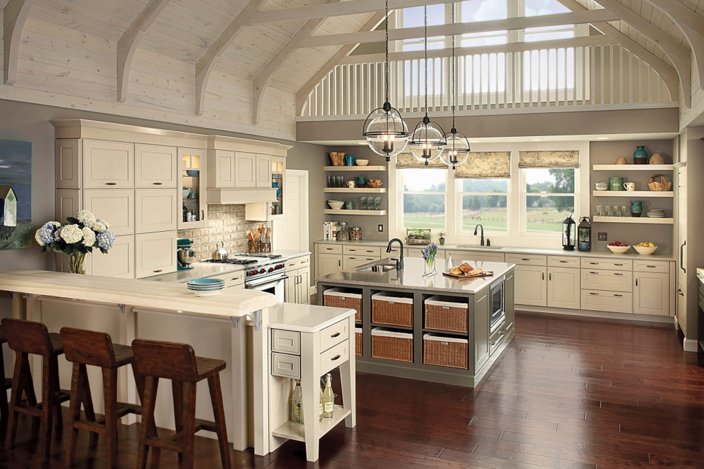 Farmhouse kitchen design - triple height ceiling