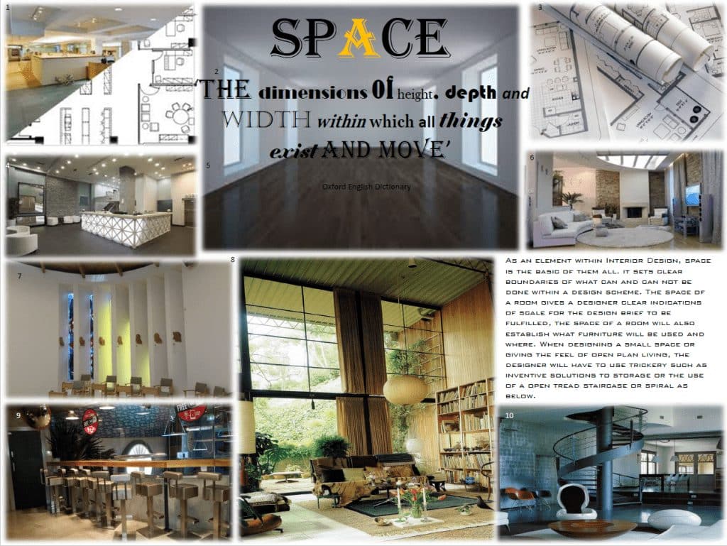 Damien Mayhew mood board on the dimensions of space