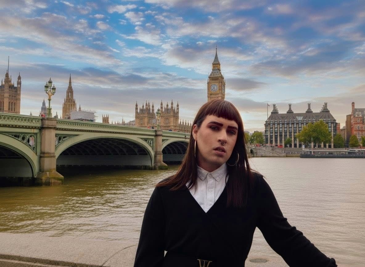 Photo of NDA student Jorge in front of a bridge and river