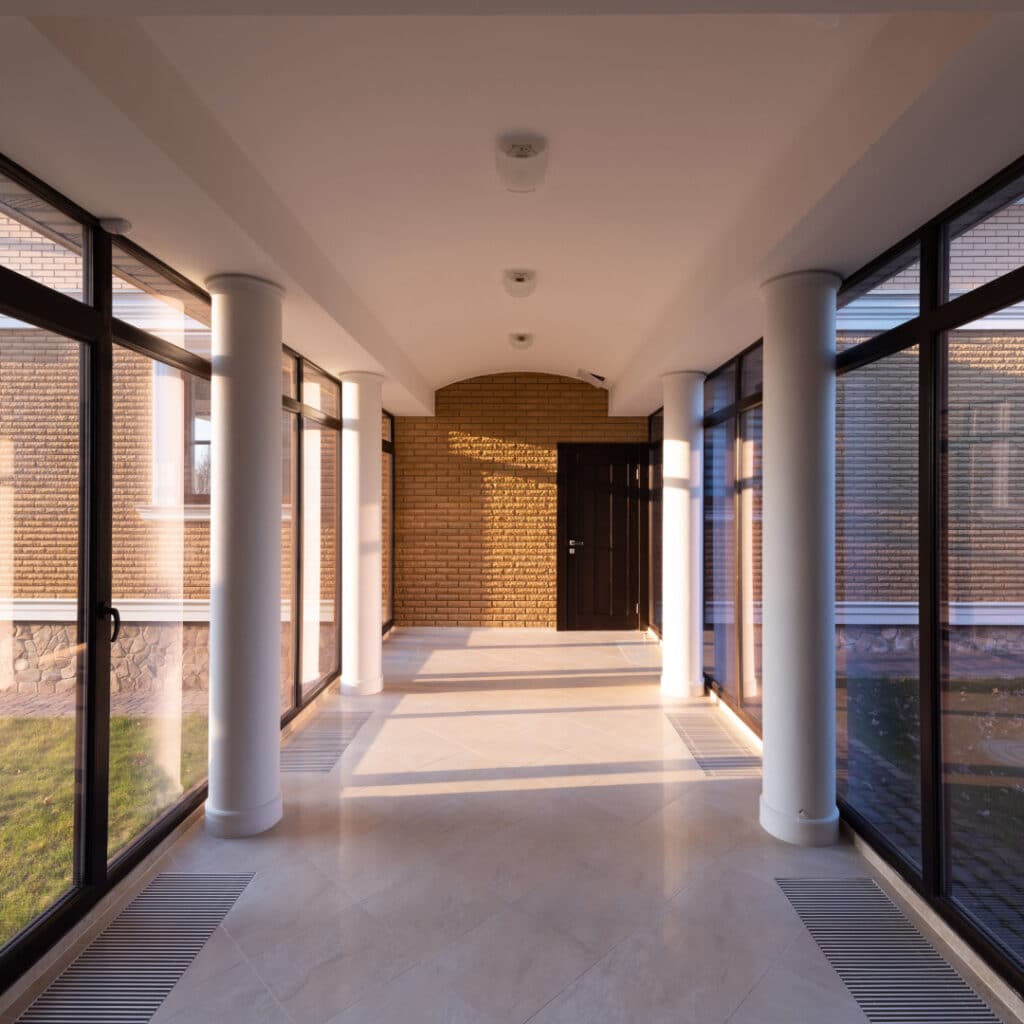 Photo of a glass hallway