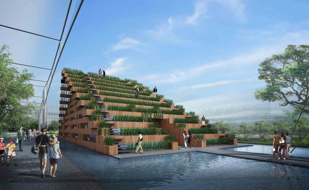 Vietnam's pavilion Urban Field project competition entry at Expo 2015 by HP Architects.