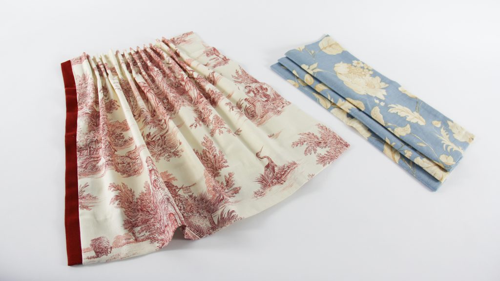Nicoletta Perris Magnetto's floral, Roman blind sample and edges, Toile pleated curtain sample by this month's Student of the Month for her Diploma in Curtain Making & Soft Furnishings module submissions.