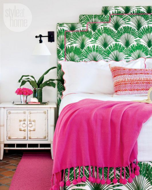 Team a palm print with neutral accessories, natural elements like rattan and wood and add pops of colour in your accessories and furnishings to incorporate the tropical trend.
