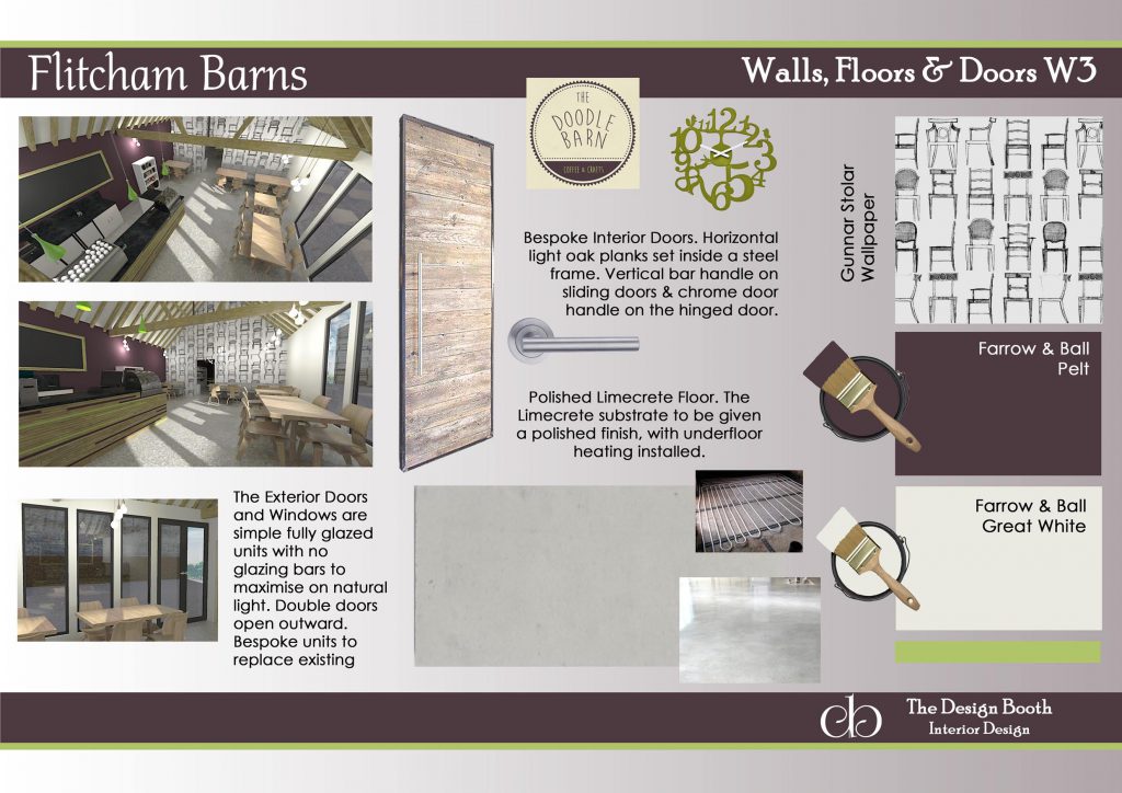 Hayley Booth, this month's National Design Academy's Student of the Month. BA (Hons) Heritage Interior Design. The walls, floors and doors layout proposal board.