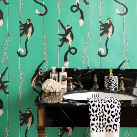How to incorporate the tropical trend into your interior featuring House of Hackney's monkey troop wallpaper