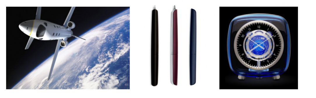 Cross-disciplinary Design example, Marc Newson Images left to right Space Plane, EADS Astrium. Nautilus retractable pens. Hermes Atmos 566 clock,Jaeger Le-Coultre. Accessed:14.08.15. www.marc-newson.com