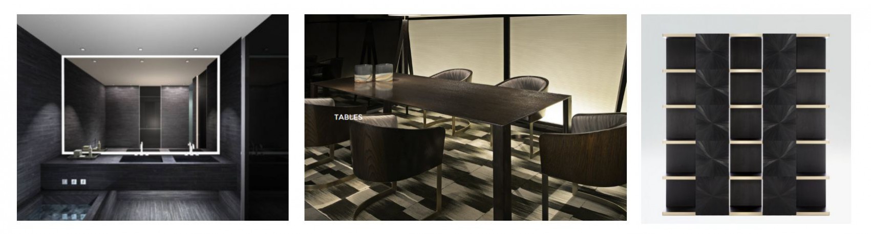 Cross-disciplinary Design example, Giorgio Armani, Images (left-right): Bathroom in the Federation Tower, Moscow; Armani Casa Interior Design Team ‘Great Tall’ Table Armani Casa ‘Freud’ Storage cabinet Armani Casa Accessed: 14/08/15 https://thenorway.wordpress.com   