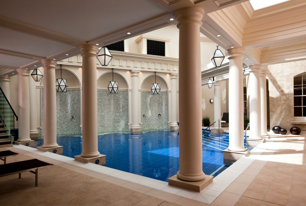 The Gainsborough Hotel Bath & spa hotel. BA Hons Heritage interior design project case study: NDA student Claire Truman. The Gainsborough Bath Spa, Grade II listed buildings turned into a five-star spa hotel project. The spa and pool. image: EPR Architects.