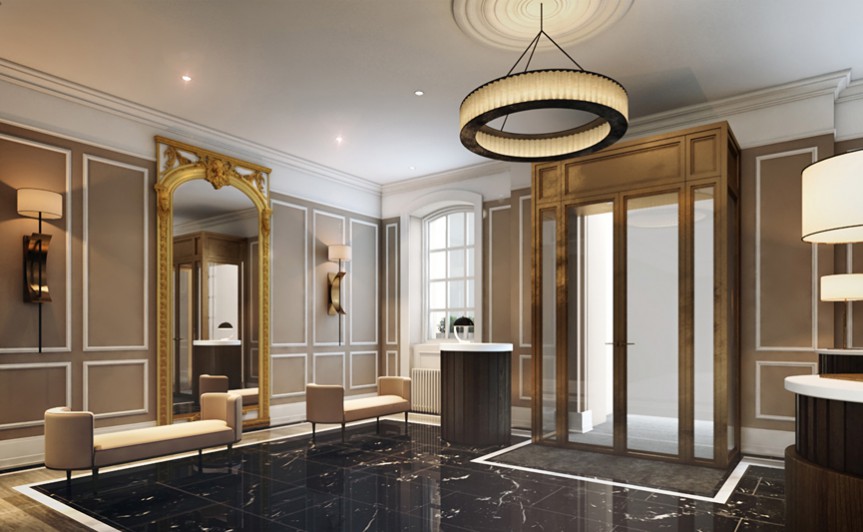 The Gainsborough Hotel Bath & spa hotel. BA Hons Heritage interior design project case study: NDA student Claire Truman.The Gainsborough Bath Spa, Grade II listed buildings turned into a five-star spa hotel project. Waiting room image: EPR Architects.