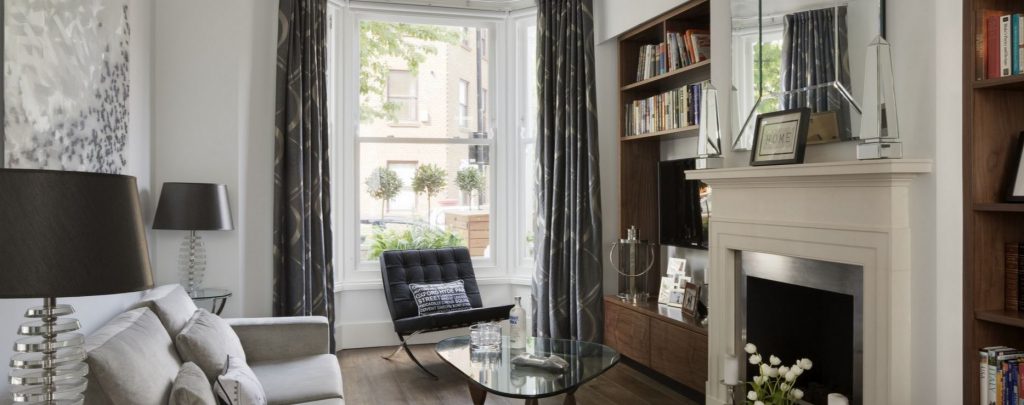 Nicholas Sunderland interiors interview. The Kensington West project demonstrates mixing contemporary and period details within a design scheme. Contemporary living room mixed with period features.