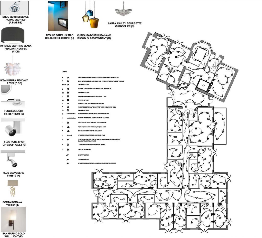 BA Hons Interior Design degree Student Case study Jan Maguire: Southfield Ground Floor Lighting Plan 