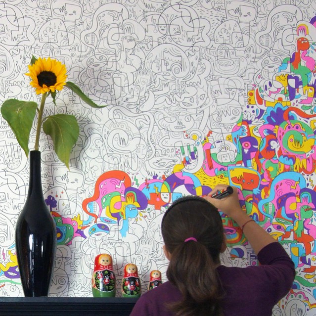 For National Wallpaper Week, National Design Academy Tutor Caroline chose Burgerdoodles Colour-In Wallpaper from Jon Burgerman as her favourite wallpaper design.