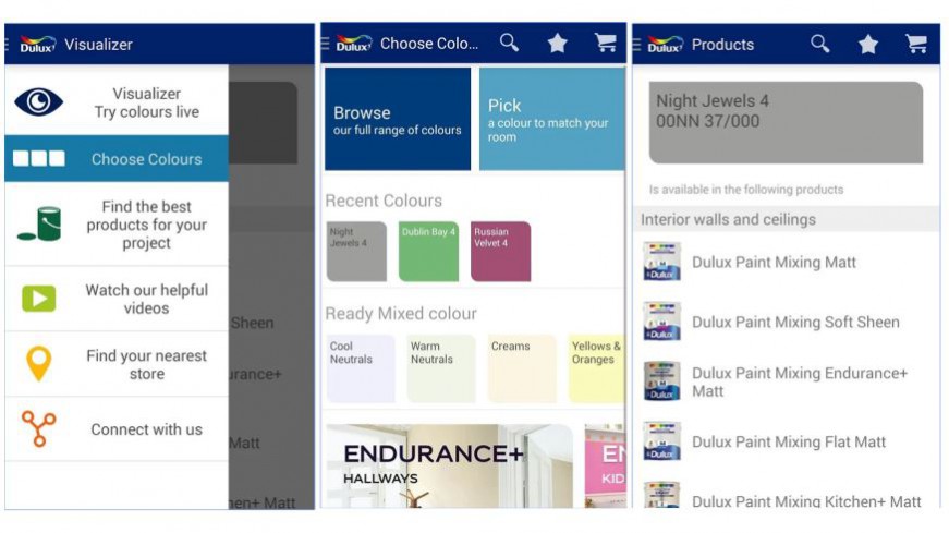 The Dulux visualizer app lets you instantly change the colour of your walls. App screen view: image via Dulux.