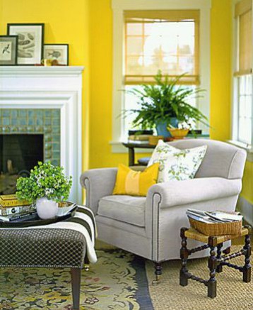 The Dulux visualizer app lets you instantly change the colour of your walls. Colour inspiration, Yellow walls. Image found on Martha Stewart's website.