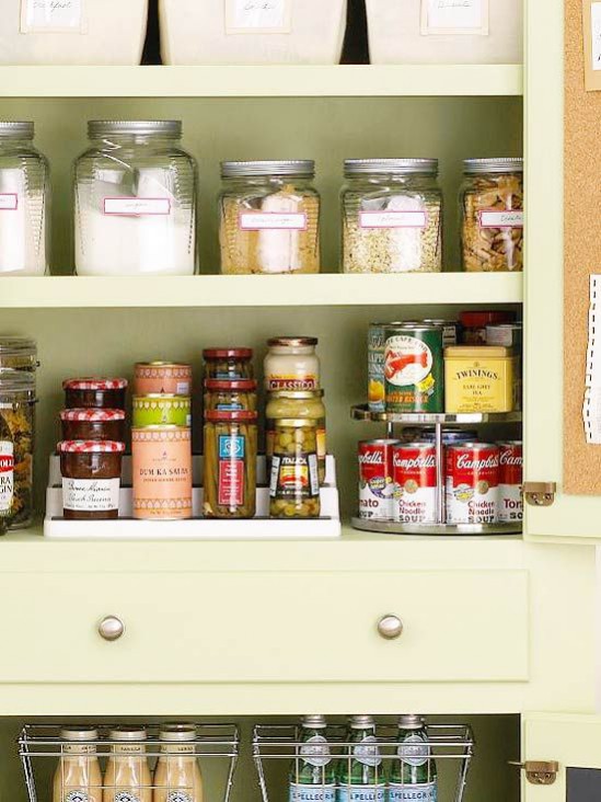 How to de-clutter your interior this January: The KonMari method, once you've got rid of unnecessary items her organising methods can then be applied to all aspects of your home, organising cupboards and kitchen items within shelves and specific groups. Image via Pinterest.