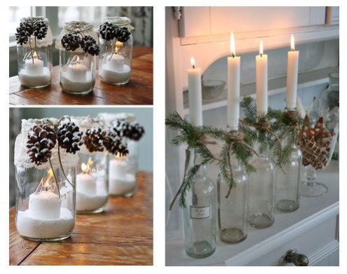 NDA's Crafting at Christmas: How-to Christmas Crafts: Christmas lighting can be easily achieved by decorating jar jars and bottles used using as candle holders  decorated with greenery for a festive touch.
