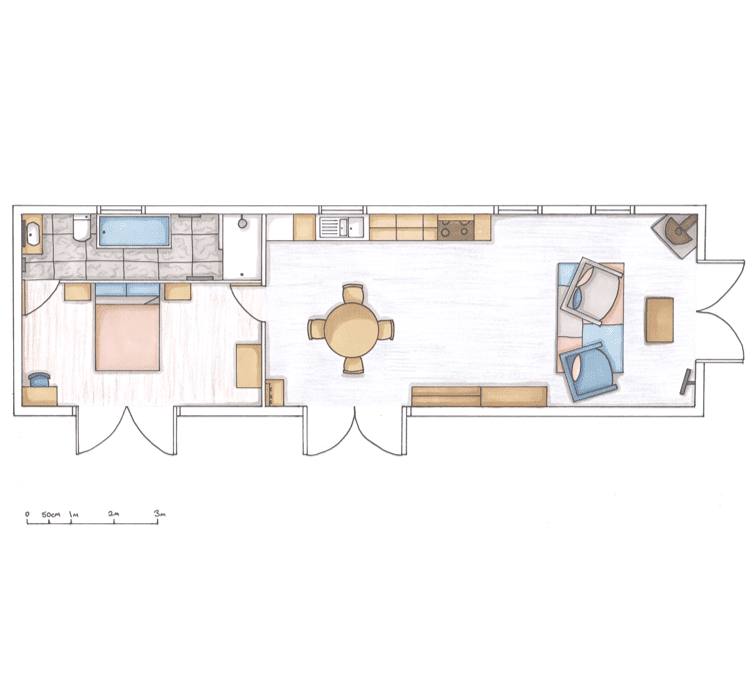 Loscombe Down Holiday Barn fully rendered floor plan