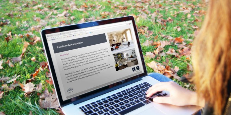 Studying interior design online in the park Studying interior design online in the park